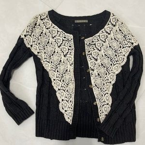 Dark grey cardigan with lace crocheted detail